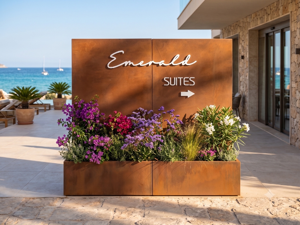 CORTEN (emerald). Fioriera in Corten per Hotel